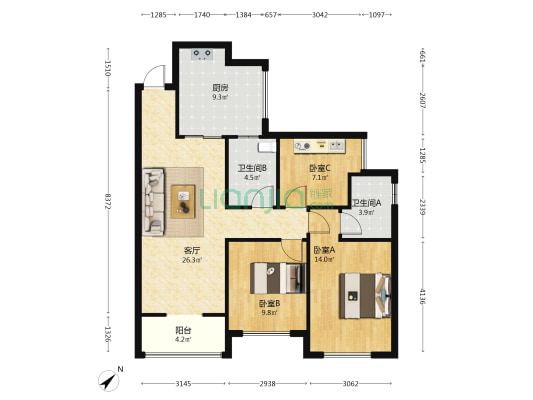 恒大·观山悦府 3室1厅2卫 100平方