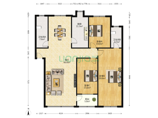 高新区财政局家属院 3室1厅2卫 165平方