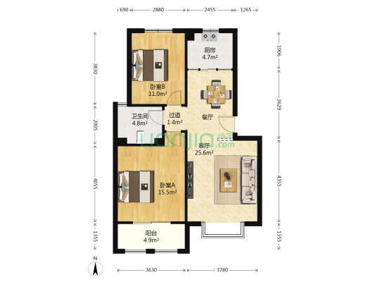 帝华上苑 2室1厅1卫 85平方