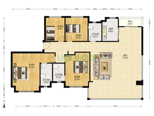 建发中央湾区 4室1厅3卫 209平方