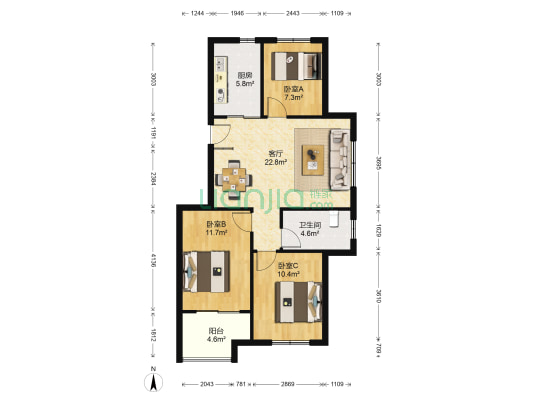 安康佳园南区 3室1厅1卫 96平方