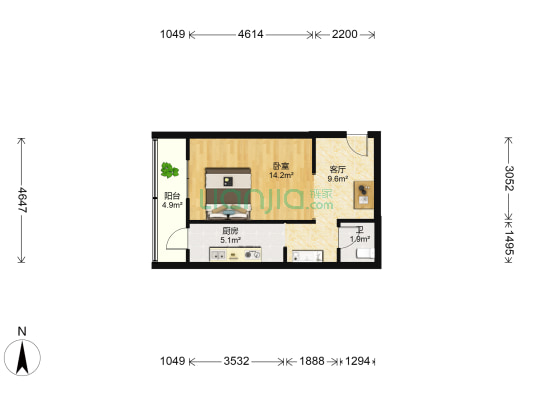 广田里 1室1厅1卫 45平方