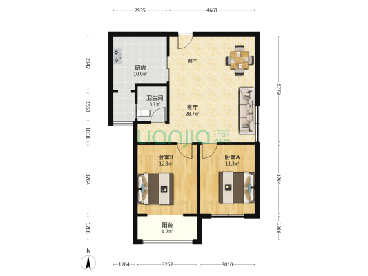 磨店家园同德苑 2室1厅1卫 96平方