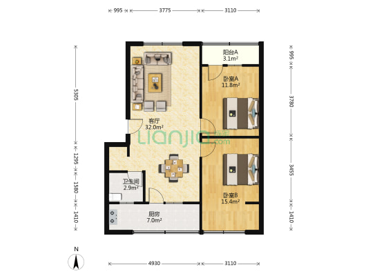 成都大道北二段180号 2室1厅1卫 83平方
