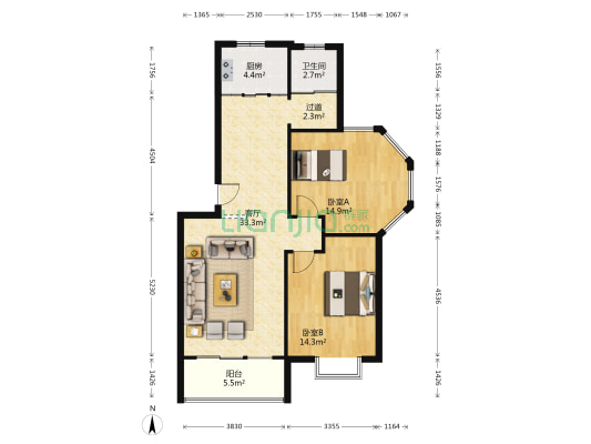 绿城雅苑 2室1厅1卫 92平方