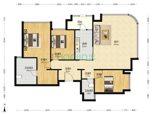 香港置地启元一期 3室1厅2卫 156平方
