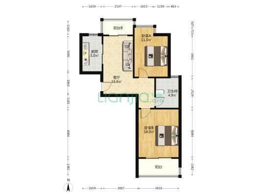 大渲南苑 2室1厅1卫 68平方