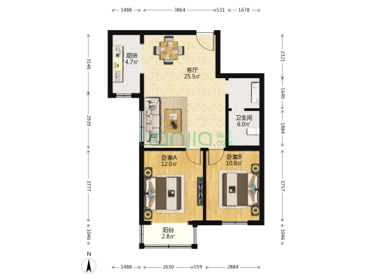 天和嘉园 2室1厅1卫 84平方