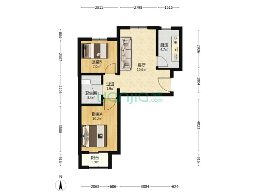 和久路2号院 2室1厅1卫 67平方