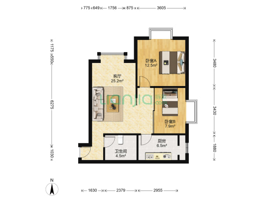 金地广场 2室1厅1卫 89平方