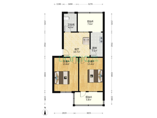淮北街3号院 2室1厅1卫 65平方