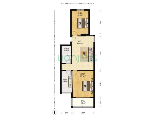 裕德大厦 2室1厅1卫 90平方