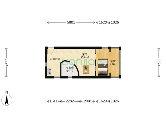 延长小区(普陀) 1室1厅1卫 34平方