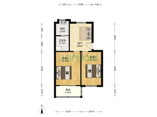 石灰桥新村 2室1厅1卫 53平方