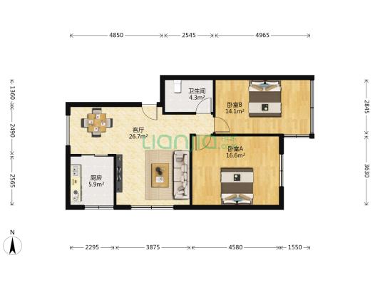 世纪园 2室1厅1卫 78平方