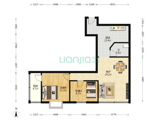 天工大厦 2室1厅1卫 85平方