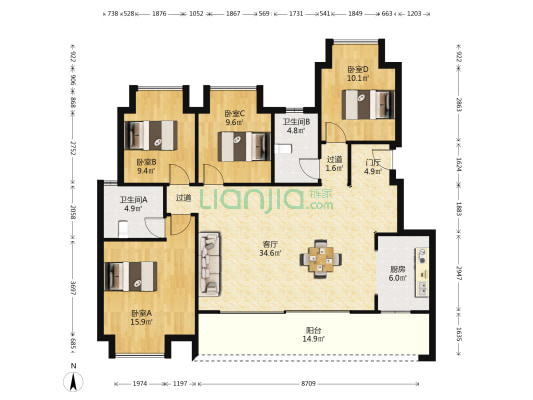龙湖云瑶玉陛瑶林二组团 4室1厅2卫 129平方