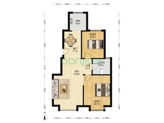 泽丰名苑 2室2厅1卫 89平方