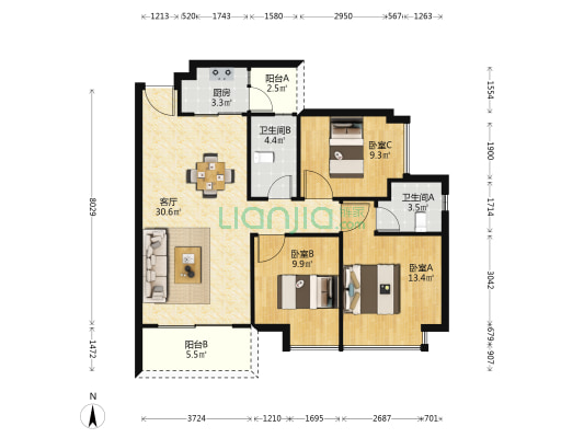 大欣华庭 3室1厅2卫 99平方