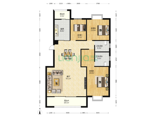 云润天阳 3室1厅2卫 156平方