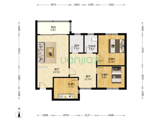 民航小区向云西街 3室2厅1卫 90平方