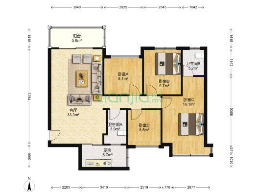 海茵国际花城(宏福路) 4室1厅2卫 106平方