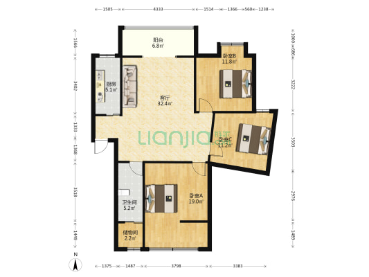 时代城 3室1厅1卫 110平方