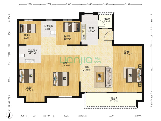 悦华府 5室1厅2卫 162平方