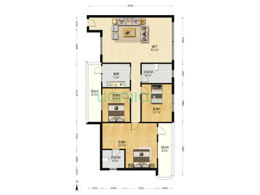 锦绣花园 3室1厅2卫 138平方
