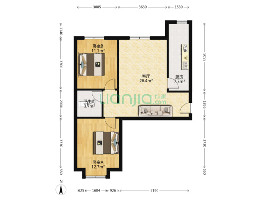 70年大产权，南北通透两居室德信公园旁电梯社区-户型图