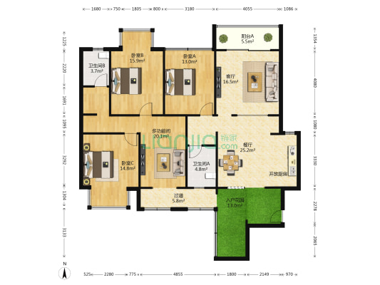 秀湖苑 4室2厅2卫 148平方