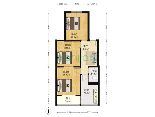 庆丰街59号院 3室1厅1卫 67平方