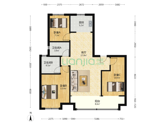 湖城大境 3室1厅2卫 114平方