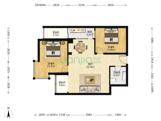 北洼路29号院 2室1厅1卫 93平方