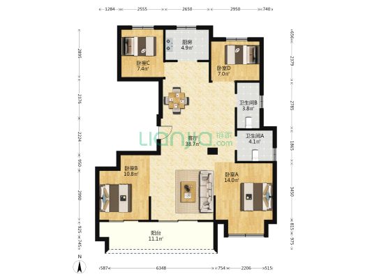 丰云佳苑 4室1厅2卫 136平方