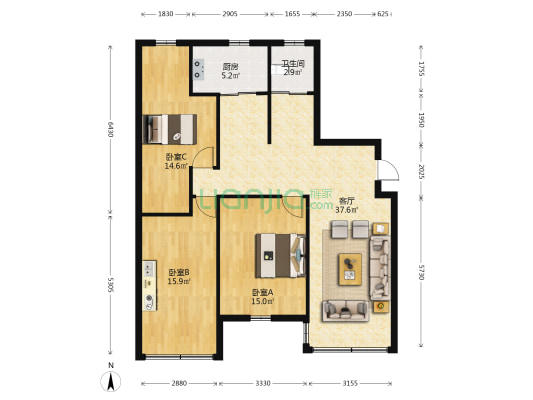 四方城小区东区 3室1厅1卫 108平方