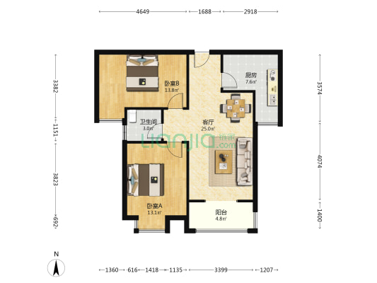 宝苑清华园 2室1厅1卫 90平方