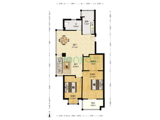西堤阳光 2室2厅1卫 97平方