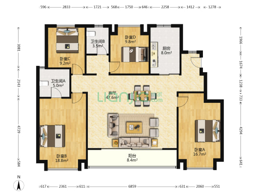 宋都麓宸府 4室1厅2卫 142平方