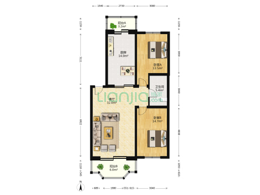 新华园 2室1厅1卫 113平方