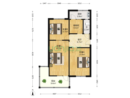 电大街36号 3室1厅1卫 77平方