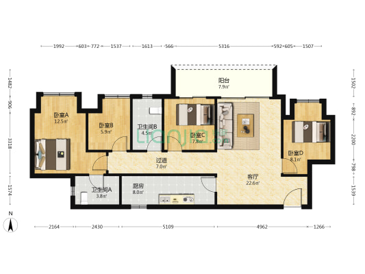 中国铁建云锦山 4室1厅2卫 99平方