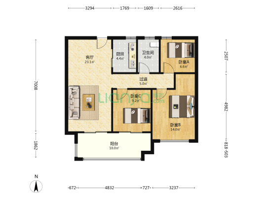 中海橙郡 3室1厅1卫 101平方