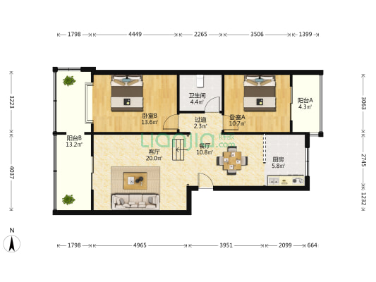 玉锦苑 2室2厅1卫 85平方