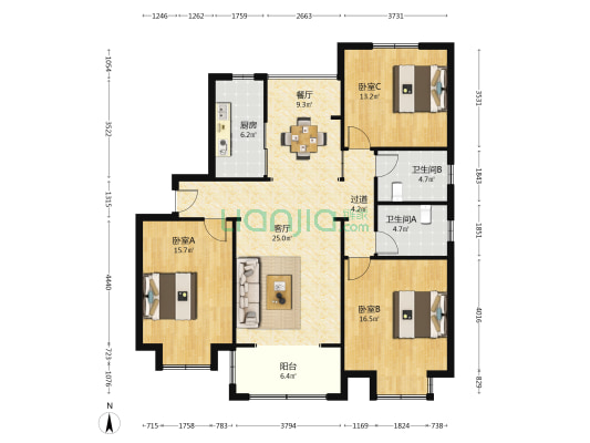 天瑞海港城 3室2厅2卫 141平方
