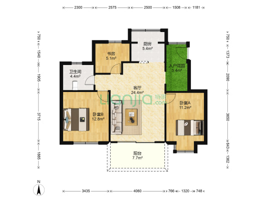 摩卡小城 3室1厅1卫 92平方