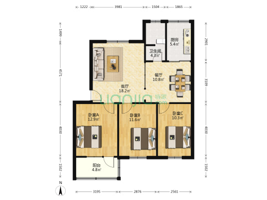 河头源社区 3室2厅1卫 96平方