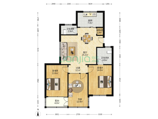 城西社区陈家弄 3室1厅2卫 106平方