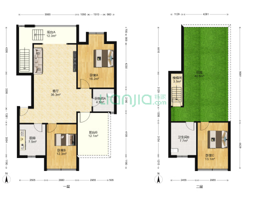 玫瑰园 3室1厅2卫 123平方