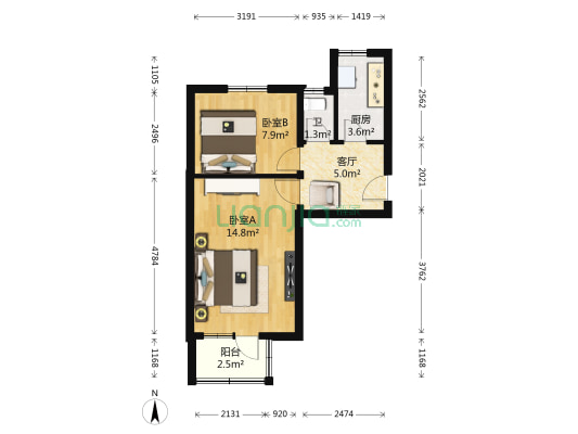 青塔东里7号院 2室1厅1卫 46平方